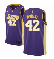 Mens Nike Los Angeles Lakers 42 James Worthy Swingman Purple NBA Jersey Statement Edition