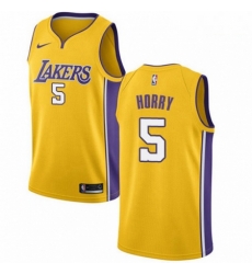 Mens Nike Los Angeles Lakers 5 Robert Horry Swingman Gold Home NBA Jersey Icon Edition