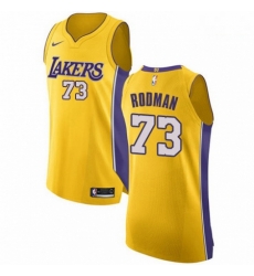 Mens Nike Los Angeles Lakers 73 Dennis Rodman Authentic Gold Home NBA Jersey Icon Edition