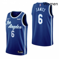 Women Los Angeles Lakers 6 Lebron James Blue 2019 20 Classic Edition Stitched Women NBA Jersey
