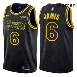 Women Nike Los Angeles Lakers 6 LeBron James Black Women NBA Swingman City Edition Jersey