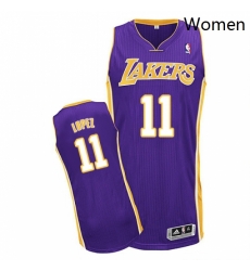 Womens Adidas Los Angeles Lakers 11 Brook Lopez Authentic Purple Road NBA Jersey 