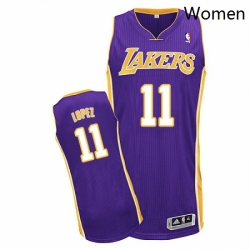Womens Adidas Los Angeles Lakers 11 Brook Lopez Authentic Purple Road NBA Jersey 
