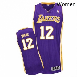 Womens Adidas Los Angeles Lakers 12 Vlade Divac Authentic Purple Road NBA Jersey