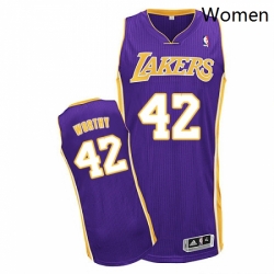 Womens Adidas Los Angeles Lakers 42 James Worthy Authentic Purple Road NBA Jersey
