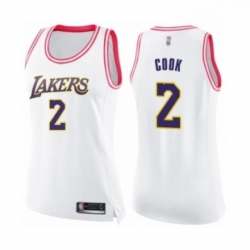 Womens Los Angeles Lakers 2 Quinn Cook Swingman White Pink Fashion Basketball Jersey 