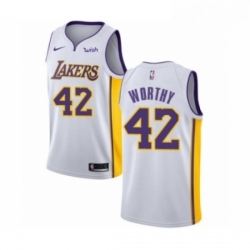 Womens Los Angeles Lakers 42 James Worthy Authentic White Basketball Jersey Association Edition