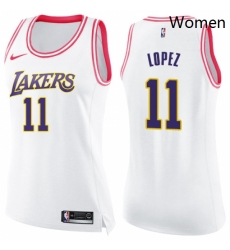 Womens Nike Los Angeles Lakers 11 Brook Lopez Swingman WhitePink Fashion NBA Jersey 