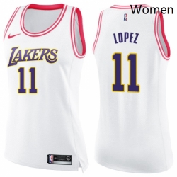 Womens Nike Los Angeles Lakers 11 Brook Lopez Swingman WhitePink Fashion NBA Jersey 