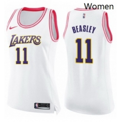 Womens Nike Los Angeles Lakers 11 Michael Beasley Swingman White Pink Fashion NBA Jersey 