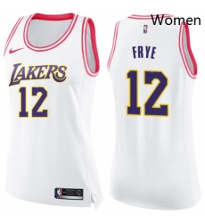 Womens Nike Los Angeles Lakers 12 Channing Frye Swingman WhitePink Fashion NBA Jersey 