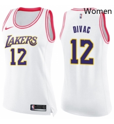 Womens Nike Los Angeles Lakers 12 Vlade Divac Swingman WhitePink Fashion NBA Jersey