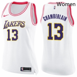 Womens Nike Los Angeles Lakers 13 Wilt Chamberlain Swingman WhitePink Fashion NBA Jersey
