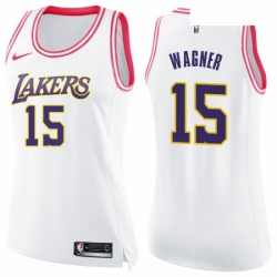Womens Nike Los Angeles Lakers 15 Moritz Wagner Swingman White Pink Fashion NBA Jersey 