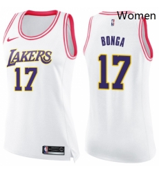 Womens Nike Los Angeles Lakers 17 Isaac Bonga Swingman White Pink Fashion NBA Jersey 