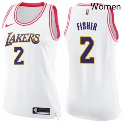 Womens Nike Los Angeles Lakers 2 Derek Fisher Swingman WhitePink Fashion NBA Jersey 