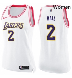 Womens Nike Los Angeles Lakers 2 Lonzo Ball Swingman WhitePink Fashion NBA Jersey