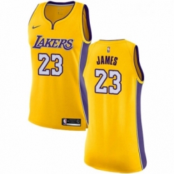 Womens Nike Los Angeles Lakers 23 LeBron James Authentic Gold NBA Jersey Icon Edition 