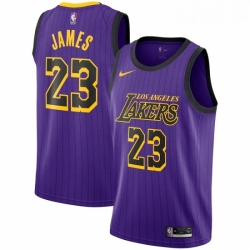 Womens Nike Los Angeles Lakers 23 LeBron James Swingman Purple stripe NBA Jersey 