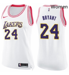 Womens Nike Los Angeles Lakers 24 Kobe Bryant Swingman WhitePink Fashion NBA Jersey