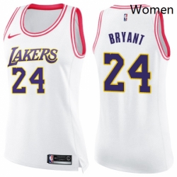 Womens Nike Los Angeles Lakers 24 Kobe Bryant Swingman WhitePink Fashion NBA Jersey