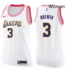 Womens Nike Los Angeles Lakers 3 Corey Brewer Swingman WhitePink Fashion NBA Jersey 