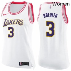 Womens Nike Los Angeles Lakers 3 Corey Brewer Swingman WhitePink Fashion NBA Jersey 