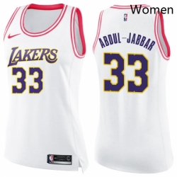 Womens Nike Los Angeles Lakers 33 Kareem Abdul Jabbar Swingman WhitePink Fashion NBA Jersey