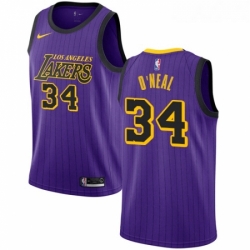 Womens Nike Los Angeles Lakers 34 Shaquille O Neal Swingman Purple NBA Jersey City Editi