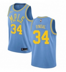 Womens Nike Los Angeles Lakers 34 Shaquille ONeal Authentic Blue Hardwood Classics NBA Jersey