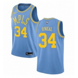 Womens Nike Los Angeles Lakers 34 Shaquille ONeal Authentic Blue Hardwood Classics NBA Jersey