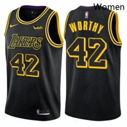 Womens Nike Los Angeles Lakers 42 James Worthy Swingman Black NBA Jersey City Edition