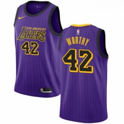 Womens Nike Los Angeles Lakers 42 James Worthy Swingman Purple NBA Jersey City Edition