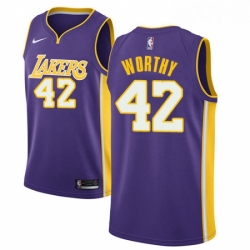 Womens Nike Los Angeles Lakers 42 James Worthy Swingman Purple NBA Jersey Statement Edition