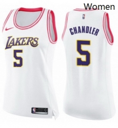 Womens Nike Los Angeles Lakers 5 Tyson Chandler Swingman White Pink Fashion NBA Jersey 