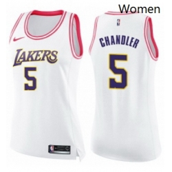 Womens Nike Los Angeles Lakers 5 Tyson Chandler Swingman White Pink Fashion NBA Jersey 