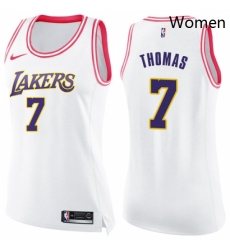 Womens Nike Los Angeles Lakers 7 Isaiah Thomas Swingman WhitePink Fashion NBA Jersey 