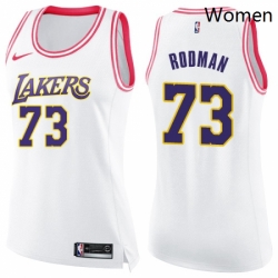 Womens Nike Los Angeles Lakers 73 Dennis Rodman Swingman WhitePink Fashion NBA Jersey