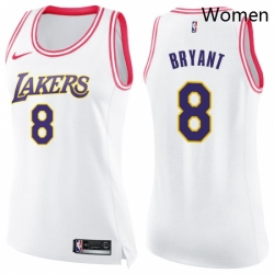 Womens Nike Los Angeles Lakers 8 Kobe Bryant Swingman WhitePink Fashion NBA Jersey