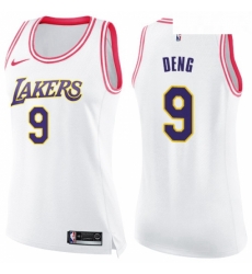 Womens Nike Los Angeles Lakers 9 Luol Deng Swingman WhitePink Fashion NBA Jersey 