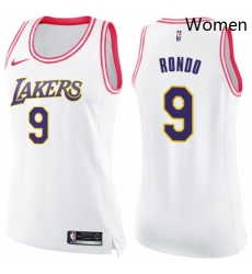 Womens Nike Los Angeles Lakers 9 Rajon Rondo Swingman White Pink Fashion NBA Jersey 