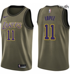 Youth Nike Los Angeles Lakers 11 Brook Lopez Swingman Green Salute to Service NBA Jersey 