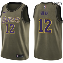 Youth Nike Los Angeles Lakers 12 Channing Frye Swingman Green Salute to Service NBA Jersey 