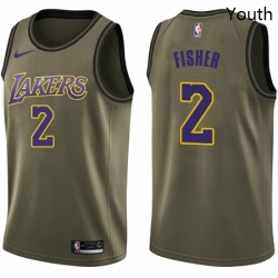 Youth Nike Los Angeles Lakers 2 Derek Fisher Swingman Green Salute to Service NBA Jersey 