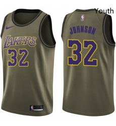 Youth Nike Los Angeles Lakers 32 Magic Johnson Swingman Green Salute to Service NBA Jersey
