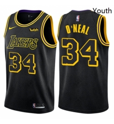 Youth Nike Los Angeles Lakers 34 Shaquille ONeal Swingman Black NBA Jersey City Editi