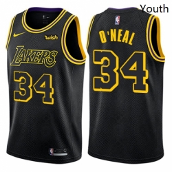Youth Nike Los Angeles Lakers 34 Shaquille ONeal Swingman Black NBA Jersey City Editi