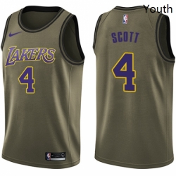Youth Nike Los Angeles Lakers 4 Byron Scott Swingman Green Salute to Service NBA Jersey