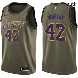 Youth Nike Los Angeles Lakers 42 James Worthy Swingman Green Salute to Service NBA Jersey