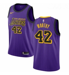 Youth Nike Los Angeles Lakers 42 James Worthy Swingman Purple NBA Jersey City Edition
